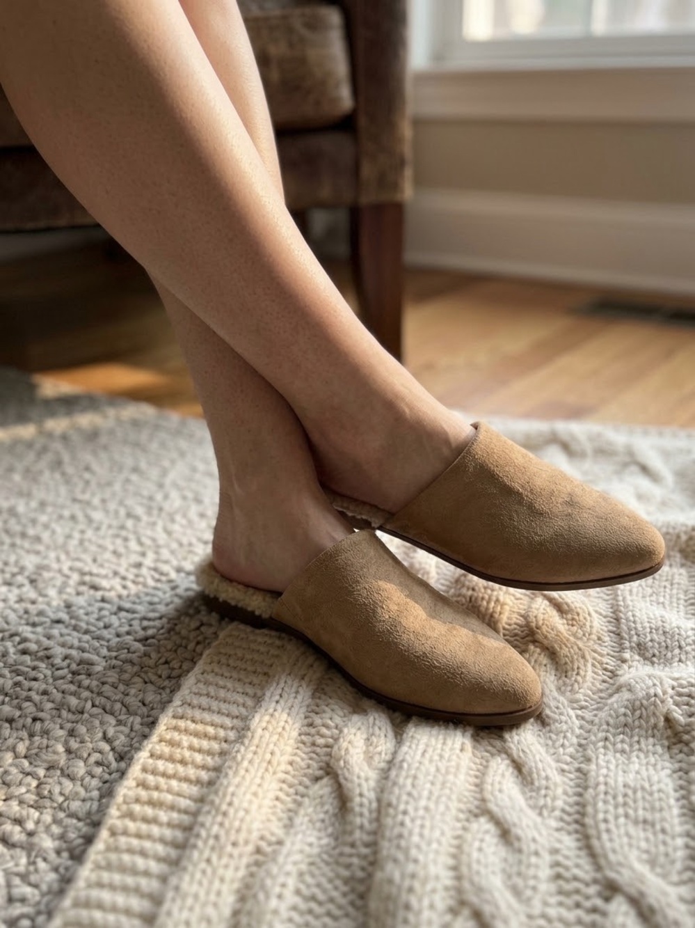 Universal Thread Sherpa Lined Mules Size 6 | Tan Faux Suede Flat Clogs